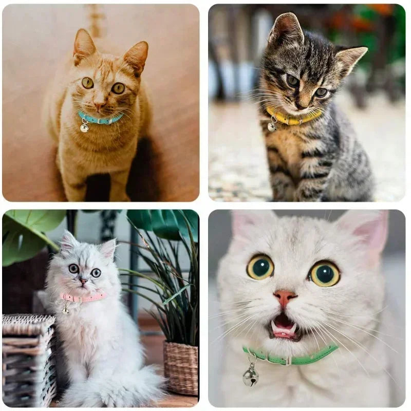 Adjustable Cat Collar Soft Genuine Leather Pet Collars for Cats Kitten Puppy Small Dogs Pet Accessories Cat Collar with Bell