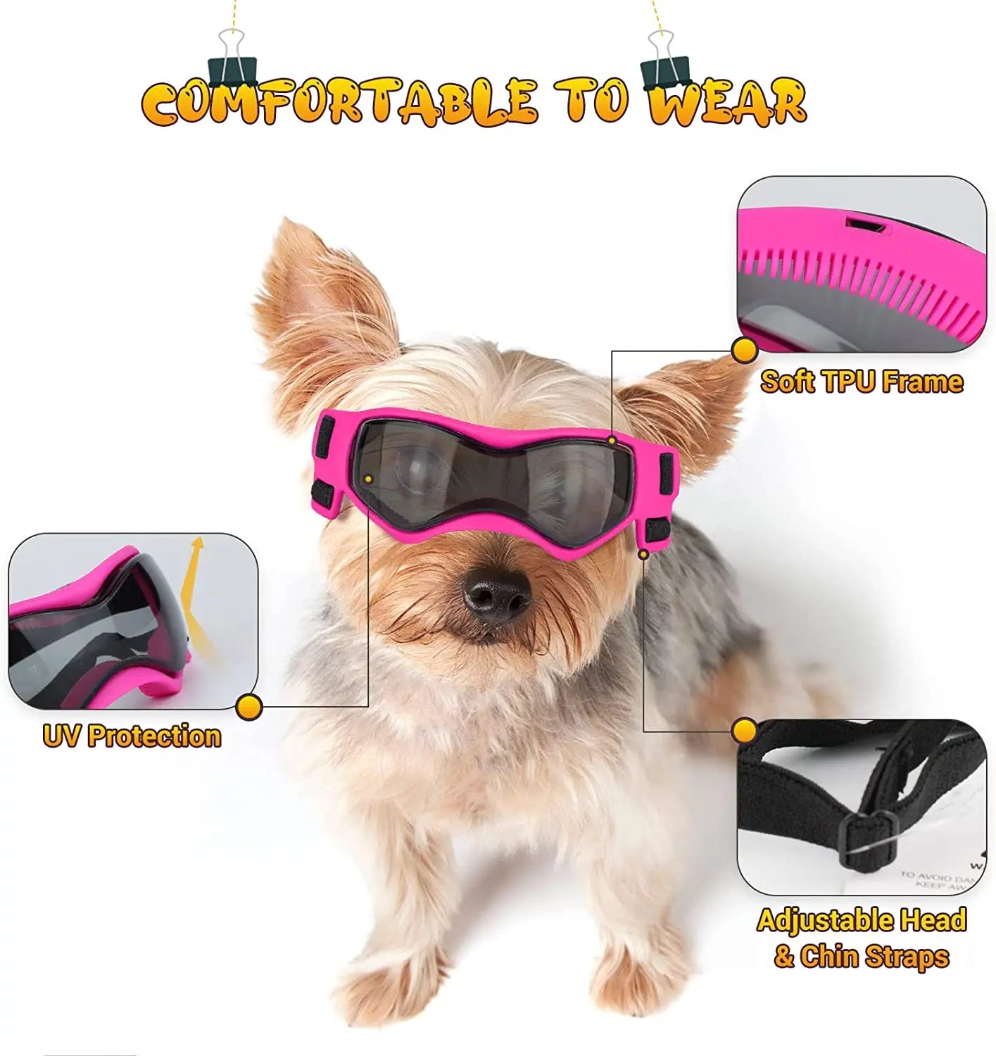 Dog Goggles for Small Breed Dog Sunglasses Dog UV Sunglasses Windproof Soft Frame Adjustable Straps for Small/Medium Dogs Puppy