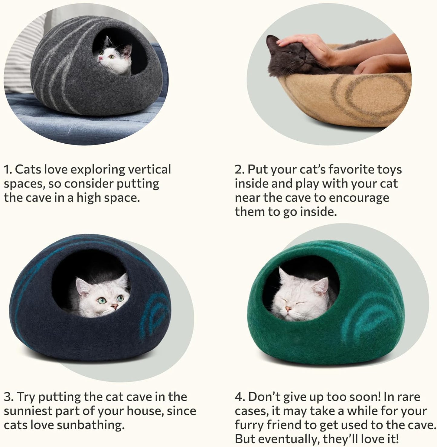 Premium Felt Cat Bed Cave - Handmade 100% Merino Wool Bed for Cats and Kittens (Light Shades) (Medium, Aquamarine)