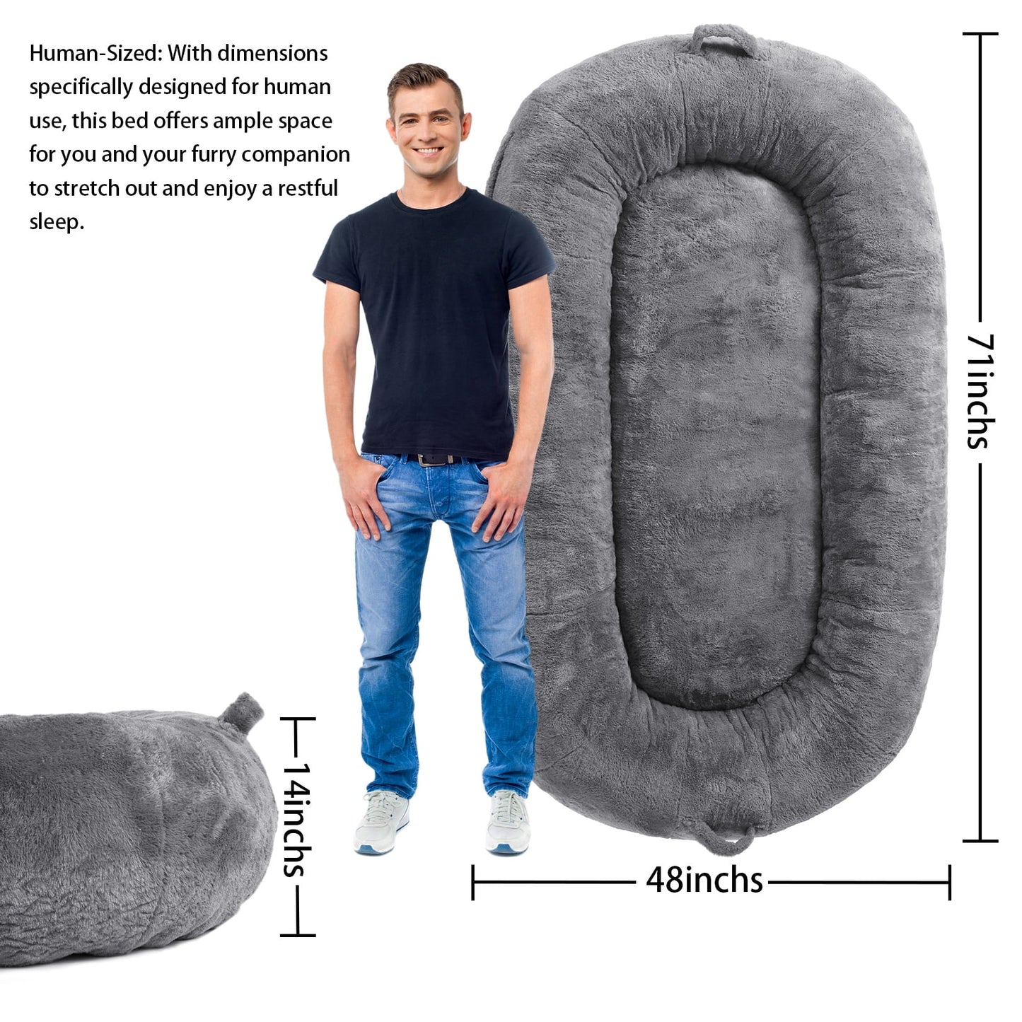 Large Dog Bed 71"X48"X14", Giant Dog Bed for People Adults, Pets and Kids with Removable Cover