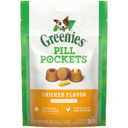 Pill Pockets for Dogs Capsule Size Natural Soft Dog Treats, Chicken Flavor, 7.9 Oz. Pack (30 Treats)