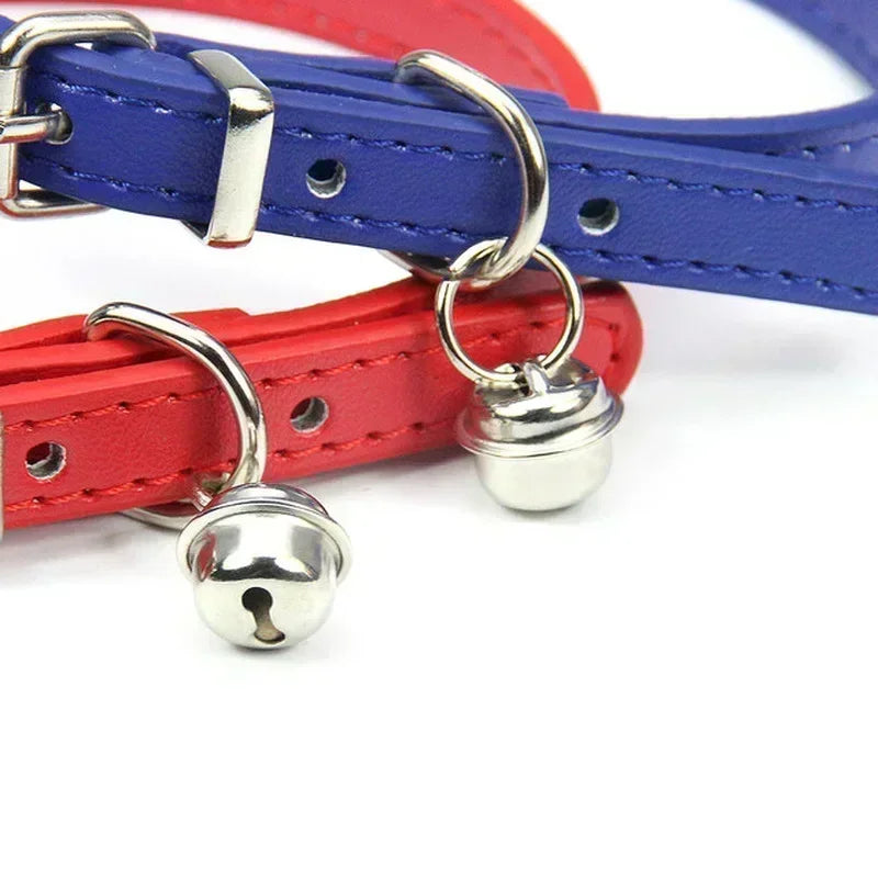 Adjustable Cat Collar Soft Genuine Leather Pet Collars for Cats Kitten Puppy Small Dogs Pet Accessories Cat Collar with Bell