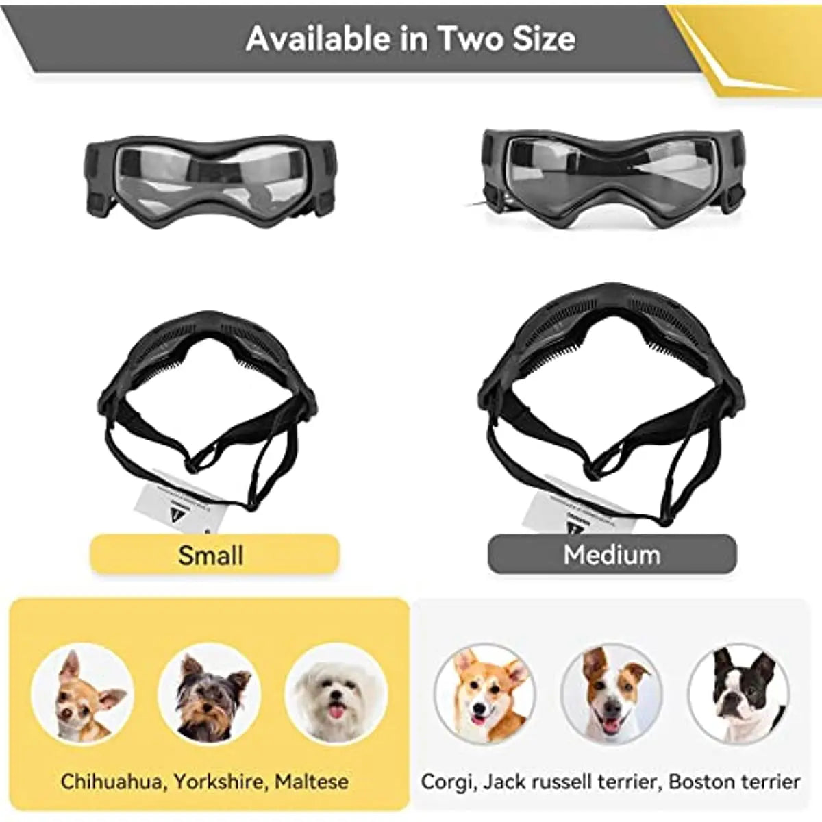 Dog Goggles for Small Breed Dog Sunglasses Dog UV Sunglasses Windproof Soft Frame Adjustable Straps for Small/Medium Dogs Puppy