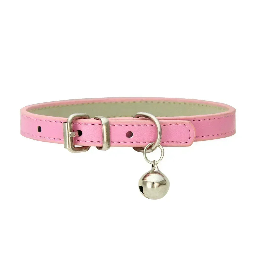 Adjustable Cat Collar Soft Genuine Leather Pet Collars for Cats Kitten Puppy Small Dogs Pet Accessories Cat Collar with Bell