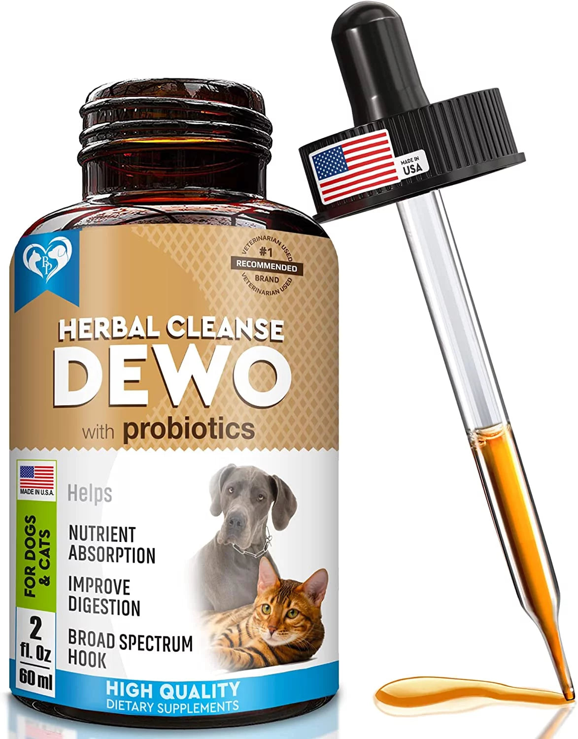 Dewormer for Dogs & Cats - Made in USA - Effective against Tapeworms Hookworms Roundworms Whipworms - Made in USA